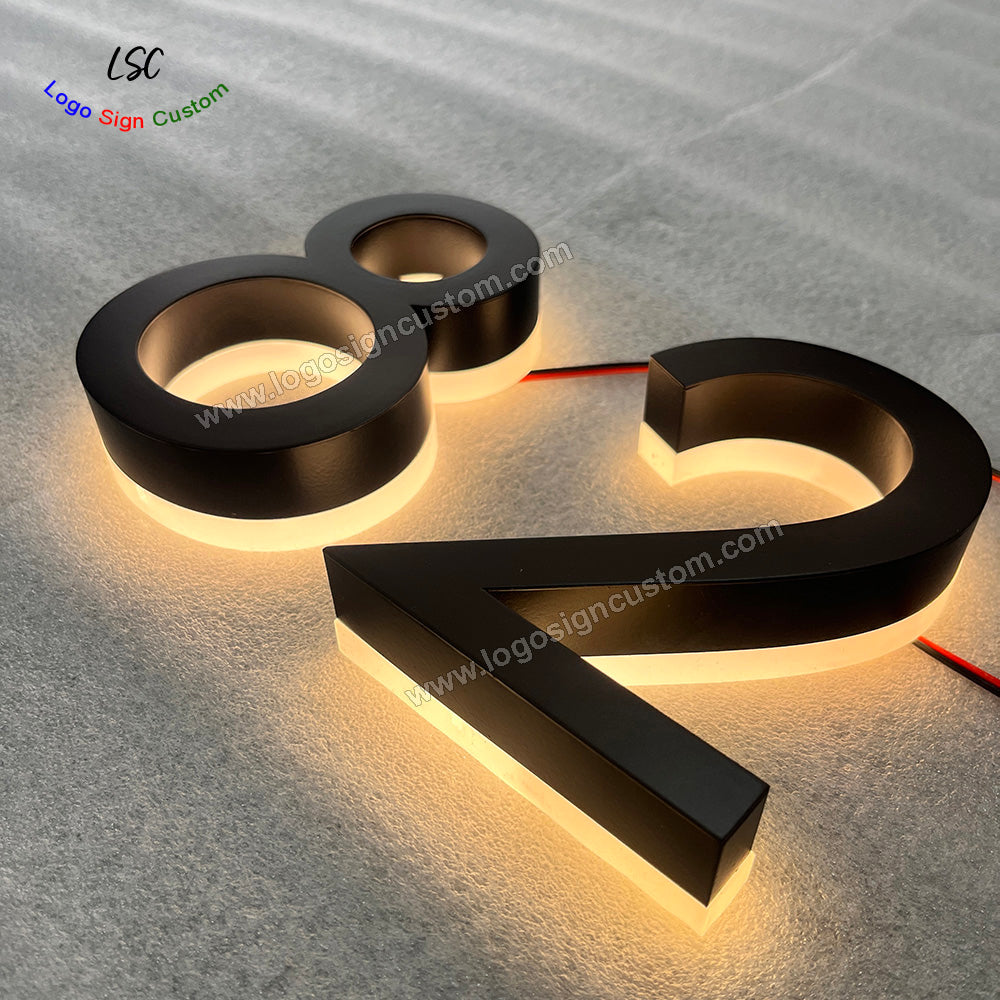 Custom 3D Metal House Number Sign Reverse Lit LED Number Lights for House Wall Column Decor