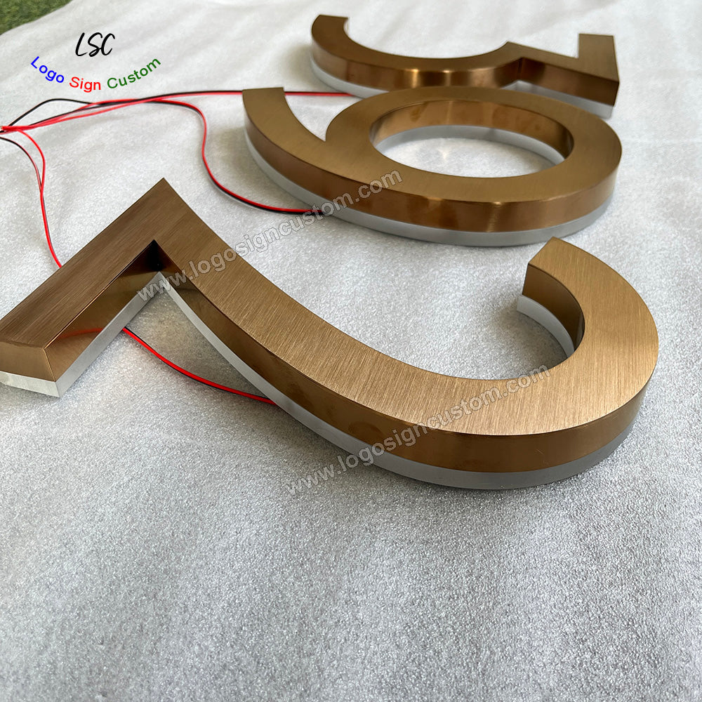 Personalized Gold Electroplating Stainless Steel House Numbers 3D LED Address Signs for Garage Wall Sign