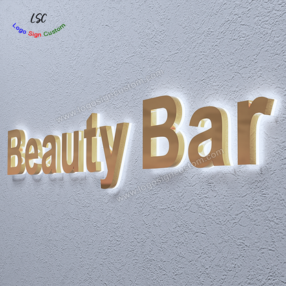 Custom 3D Shop Sign Gold Plating Metal LED Halo Lit Backlit Beauty Signs