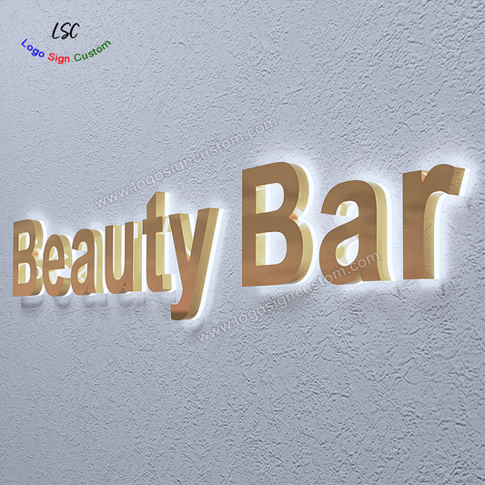 Custom 3D Shop Sign Gold Plating Metal LED Halo Lit Backlit Beauty Signs