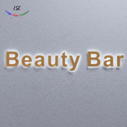 Custom 3D Shop Sign Gold Plating Metal LED Halo Lit Backlit Beauty Signs