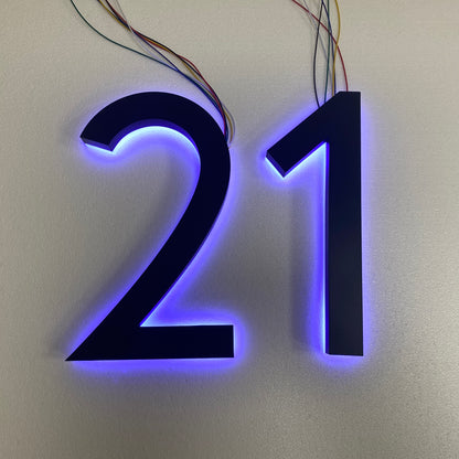 3D Black Metal LED House Number Sign Acrylic Back Halo Lit Light Up Led House Address Sign Glowing in The Dark