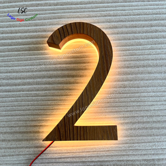Custom Wood Paint LED Letter Sign Backlit 3D Metal House Number Signs for Wall Lights