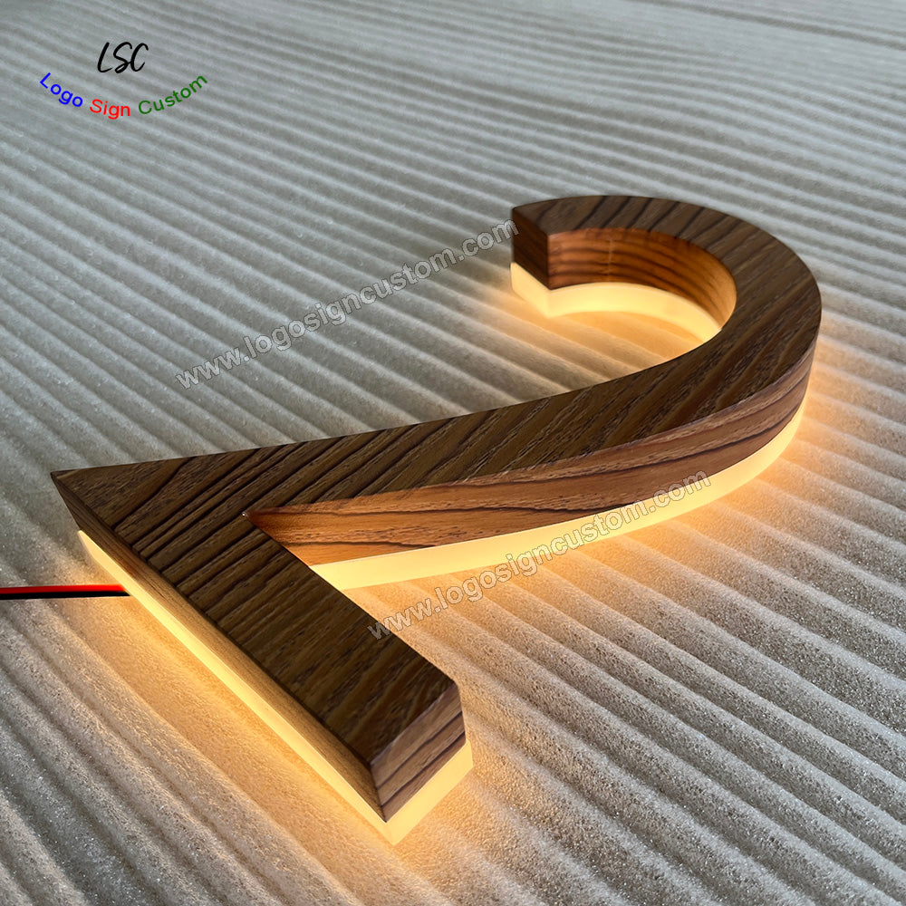 Custom Wood Paint LED Letter Sign Backlit 3D Metal House Number Signs for Wall Lights