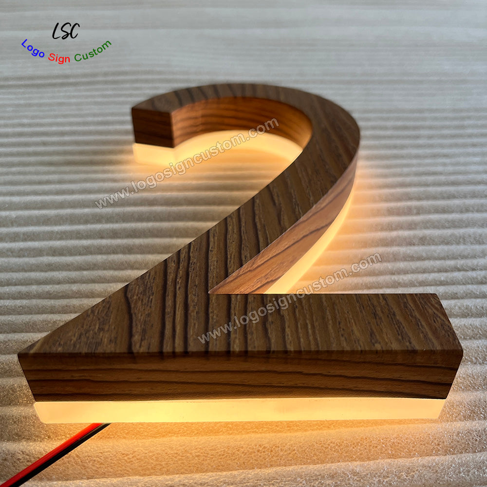 Custom Wood Paint LED Letter Sign Backlit 3D Metal House Number Signs for Wall Lights