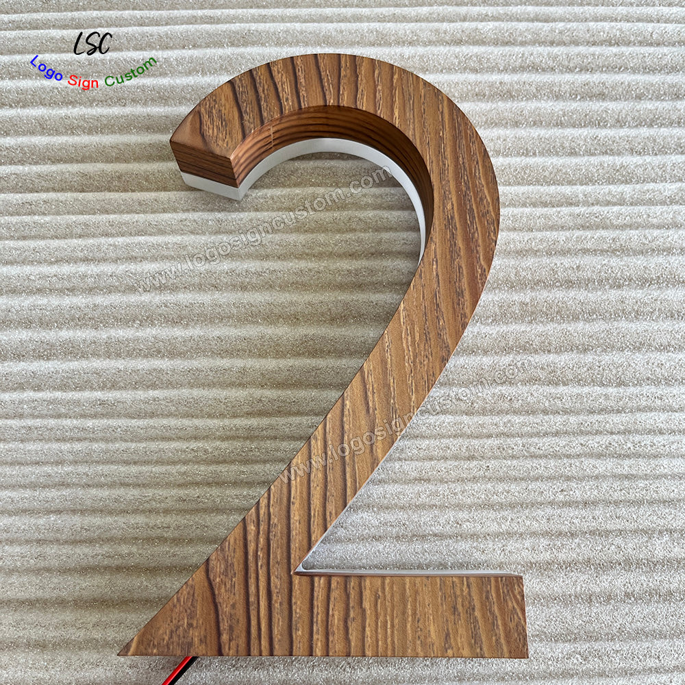 Custom Wood Paint LED Letter Sign Backlit 3D Metal House Number Signs for Wall Lights