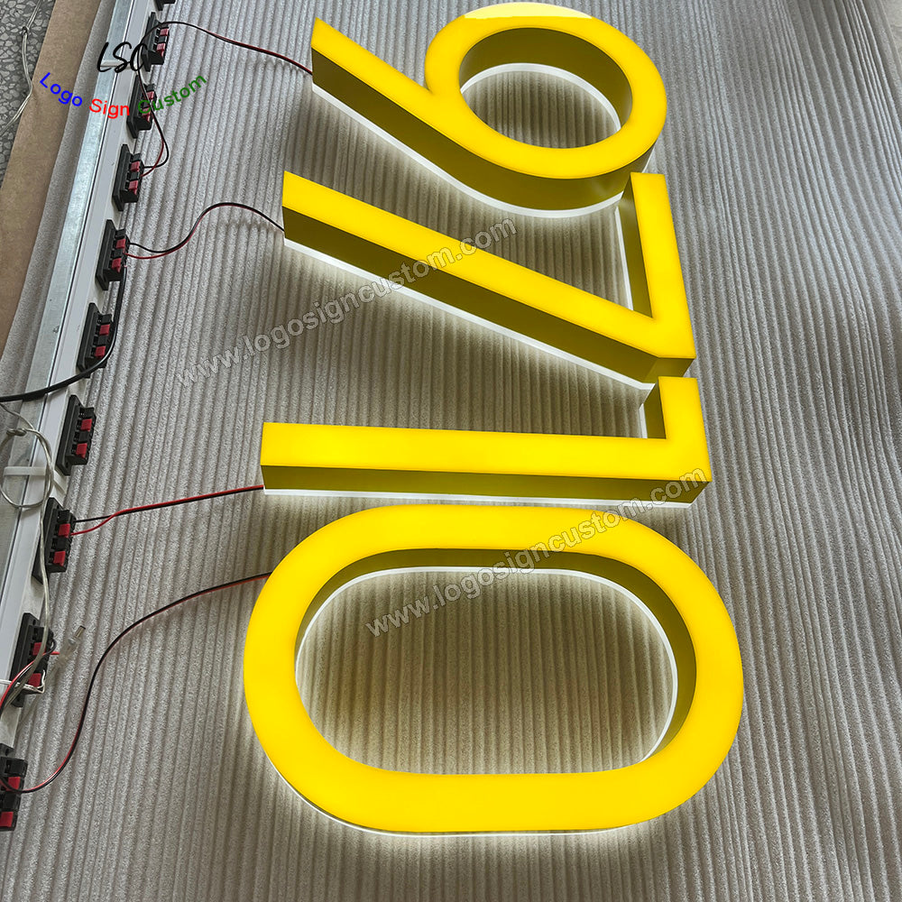 Custom Double Sided Luminous Letters Gold Yellow Light Acrylic Face Lit and Back Lit Signs