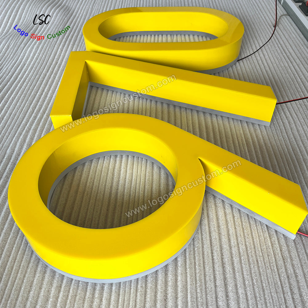 Custom Double Sided Luminous Letters Gold Yellow Light Acrylic Face Lit and Back Lit Signs