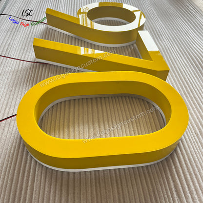 Custom Double Sided Luminous Letters Gold Yellow Light Acrylic Face Lit and Back Lit Signs
