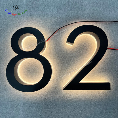 Custom 3D Metal House Number Sign Reverse Lit LED Number Lights for House Wall Column Decor