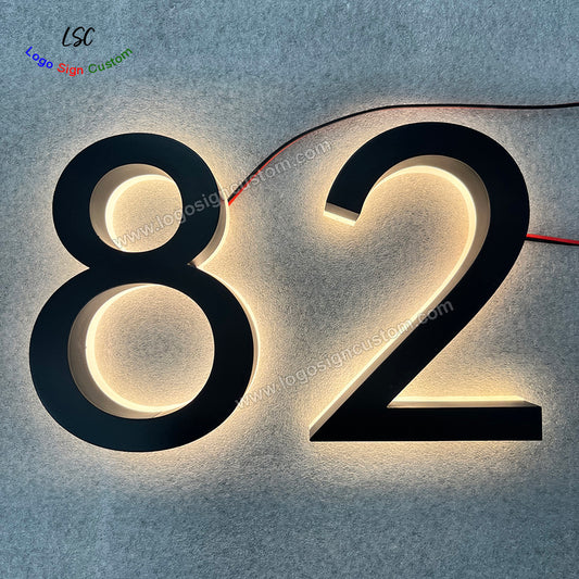 Custom 3D Metal House Number Sign Reverse Lit LED Number Lights for House Wall Column Decor
