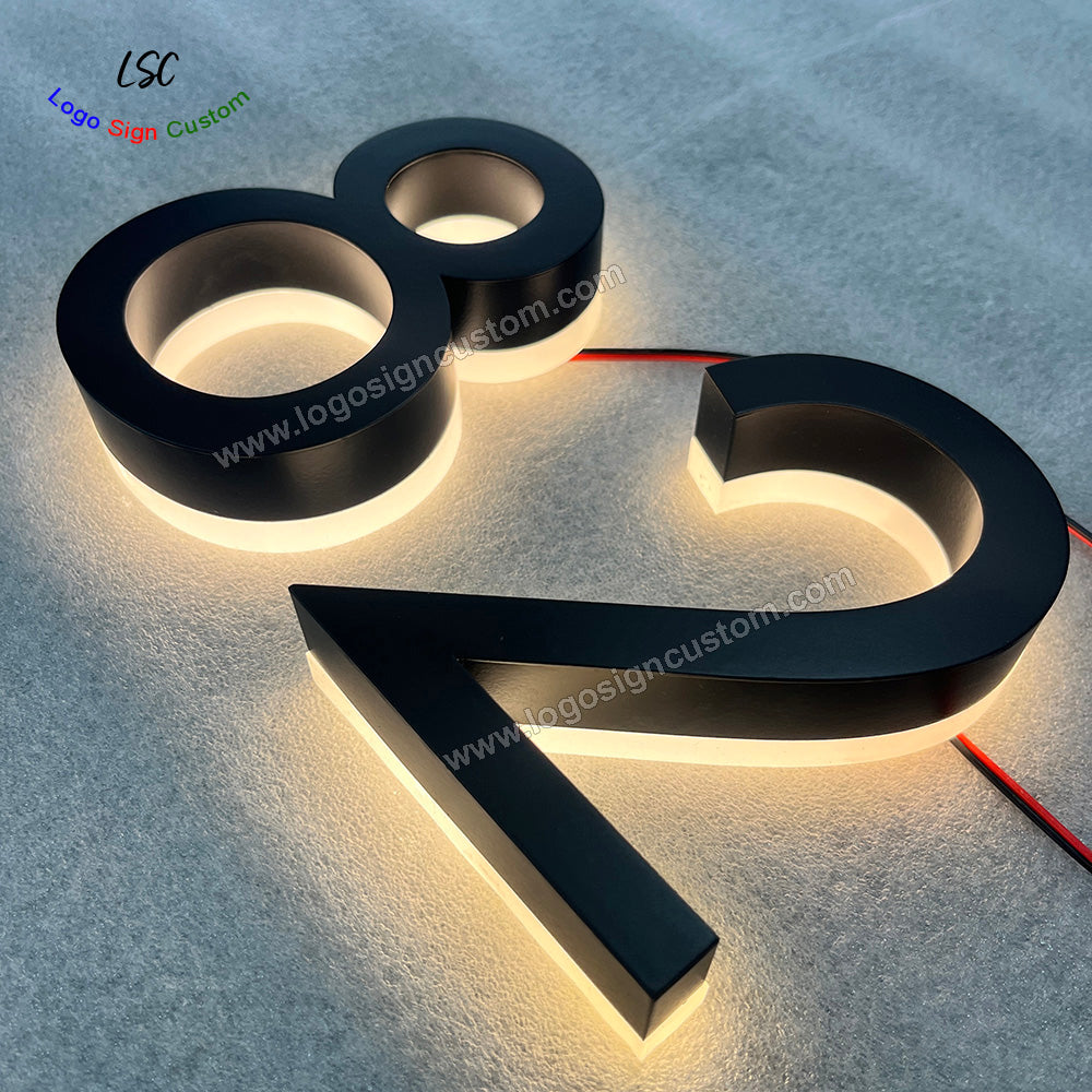 Custom 3D Metal House Number Sign Reverse Lit LED Number Lights for House Wall Column Decor