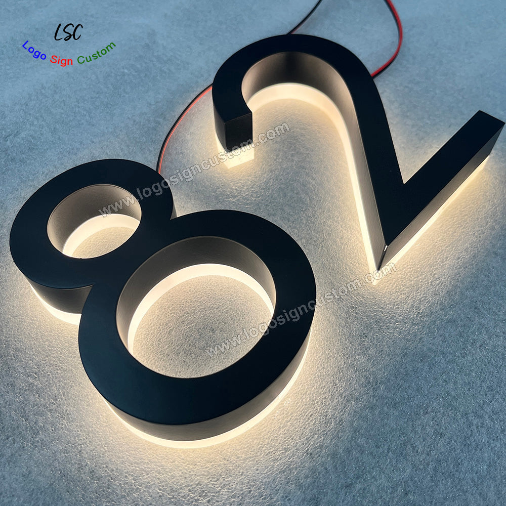Custom 3D Metal House Number Sign Reverse Lit LED Number Lights for House Wall Column Decor