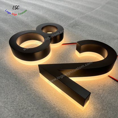 Custom 3D Metal House Number Sign Reverse Lit LED Number Lights for House Wall Column Decor
