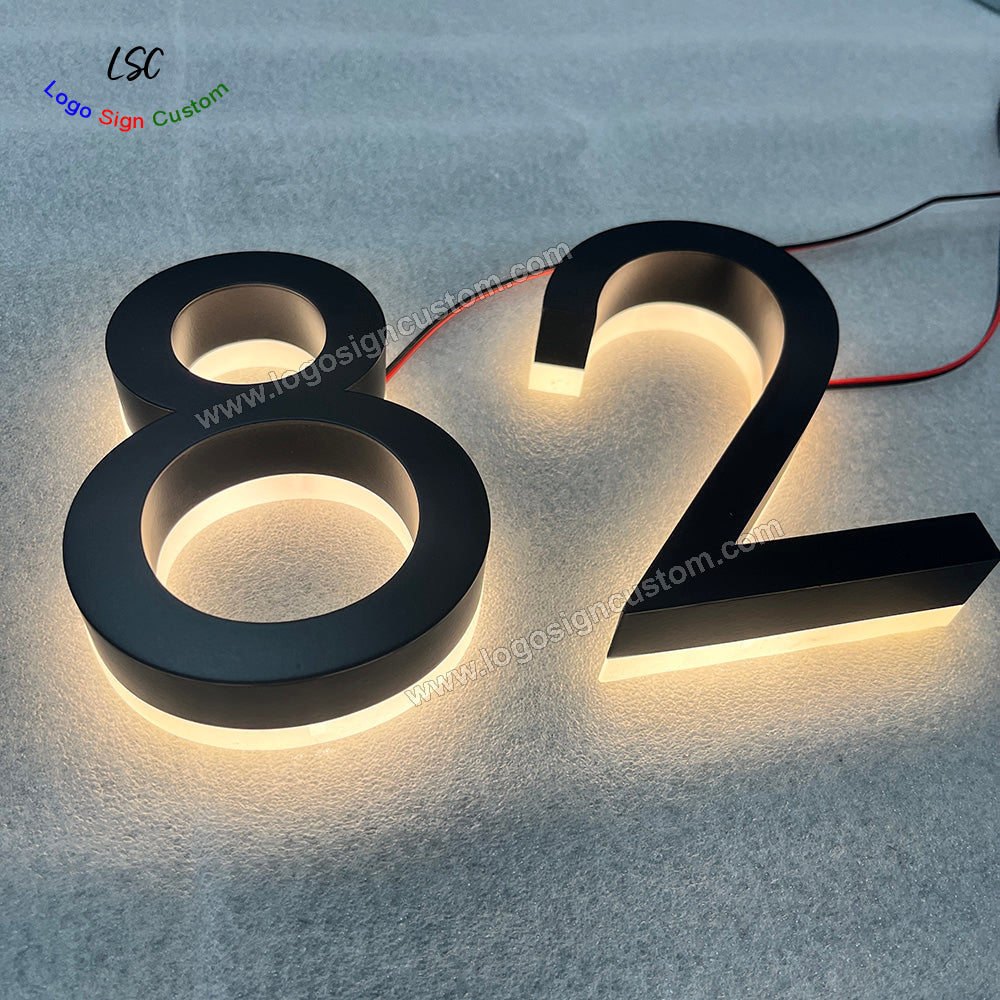 Custom 3D Metal House Number Sign Reverse Lit LED Number Lights for House Wall Column Decor