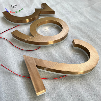 Personalized Gold Electroplating Stainless Steel House Numbers 3D LED Address Signs for Garage Wall Sign