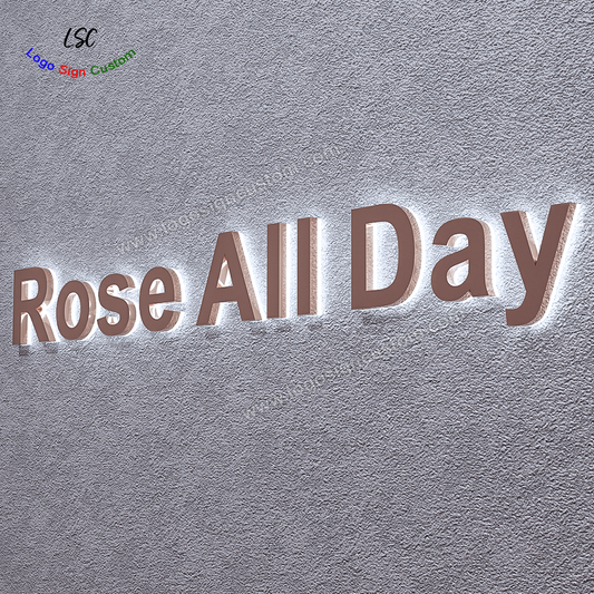 Custom Rose Gold Electroplating Led Metal Reverse Lit Sign 3D Flower Shop Signboard
